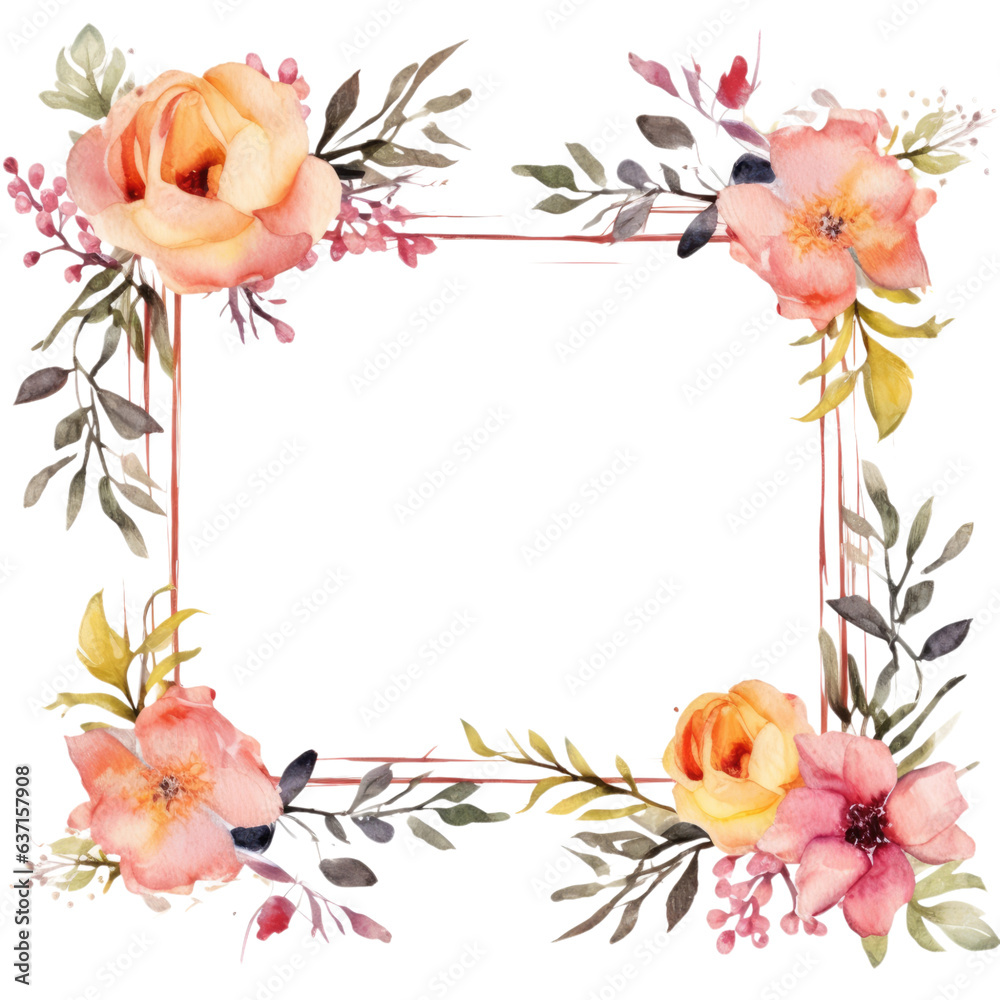 watercolor flower frame isolated on a white background