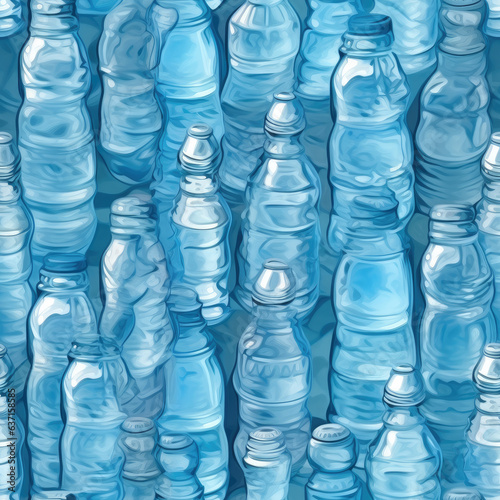 Plastic water bottle seamless repeating background. Enviornmental conservation and waste concept