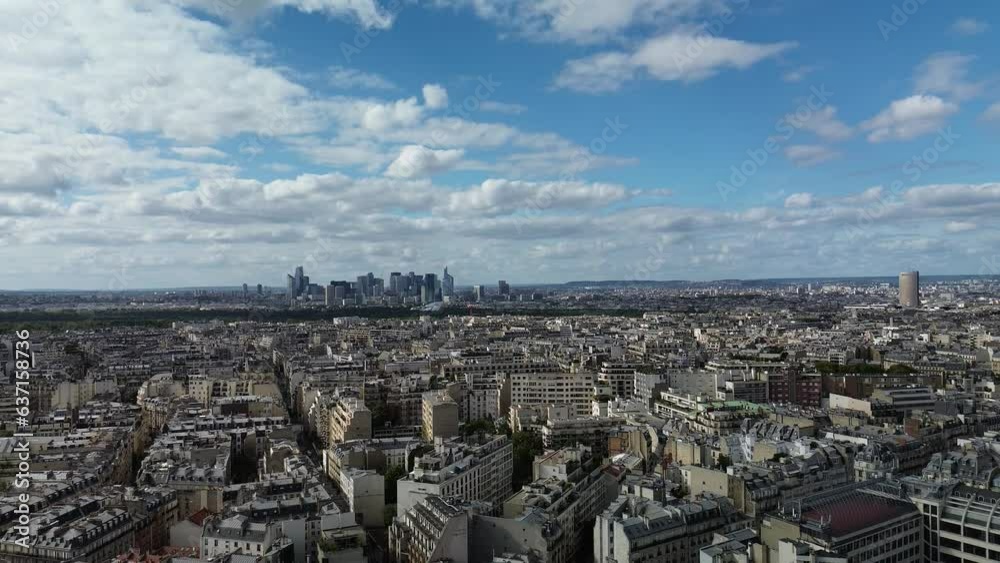 La Défense financial district in background and Paris cityscape. Aerial panoramic view La Défense financial district in background and Paris cityscape. Aerial panoramic view