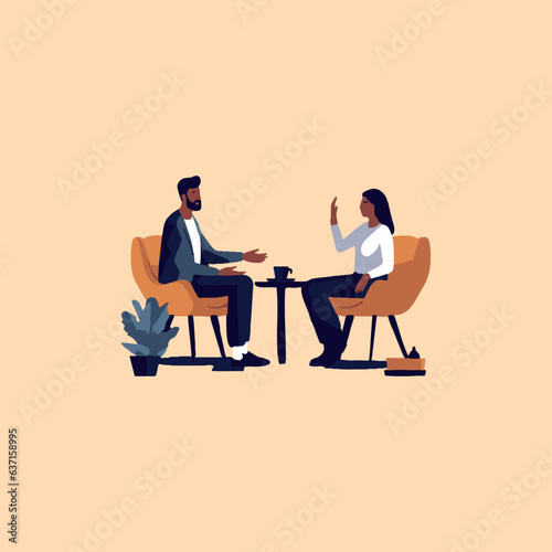 man sitting talking to woman in afternoon session