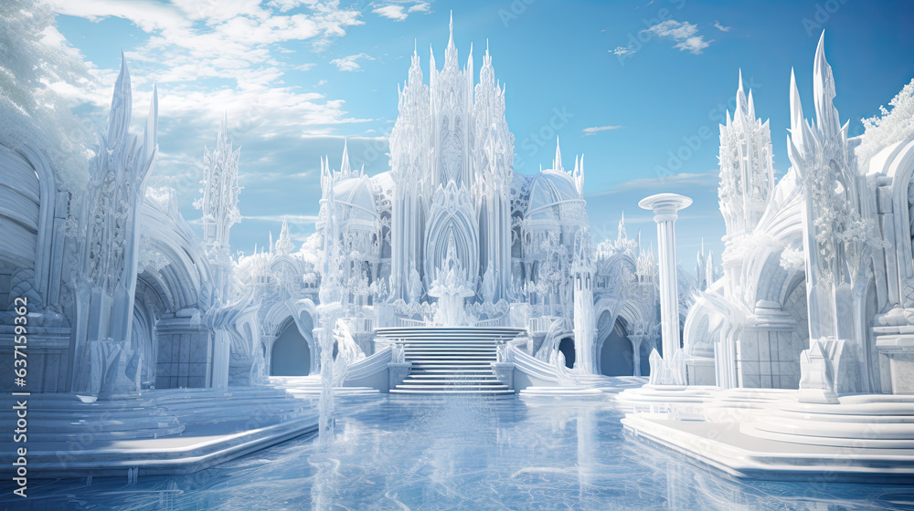 Fantasy ice castle, winter landscape - obrazy, fototapety, plakaty 