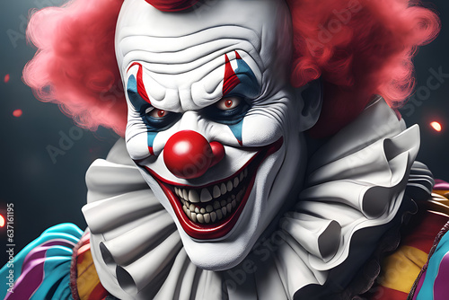 Portrait of a scary clown. Generative AI