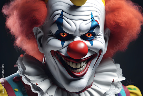 Portrait of a scary clown. Generative AI
