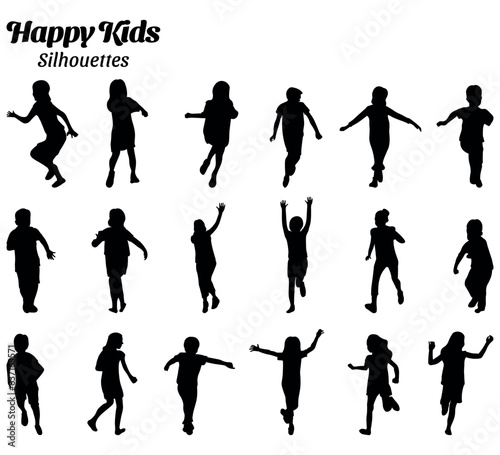 Happy kids vector silhouette set