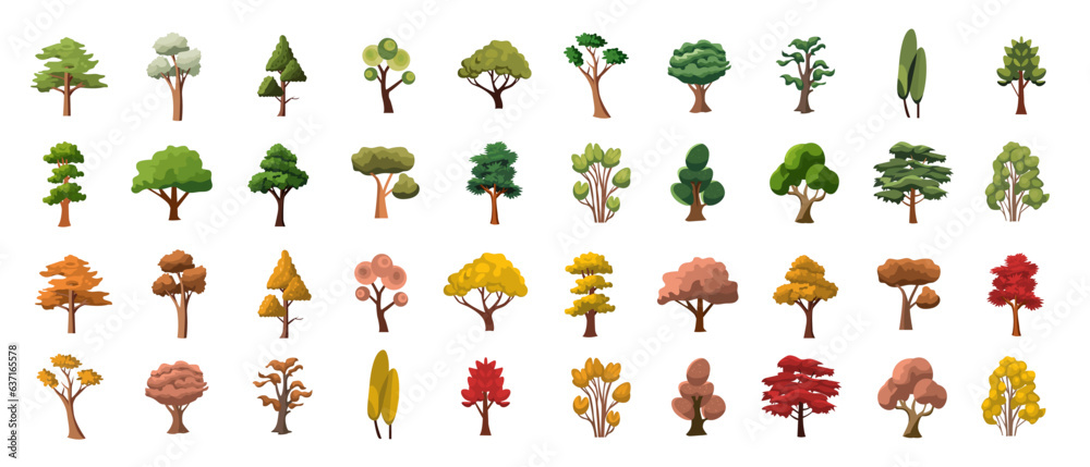 Set of trees vector image, cartoon tree collection