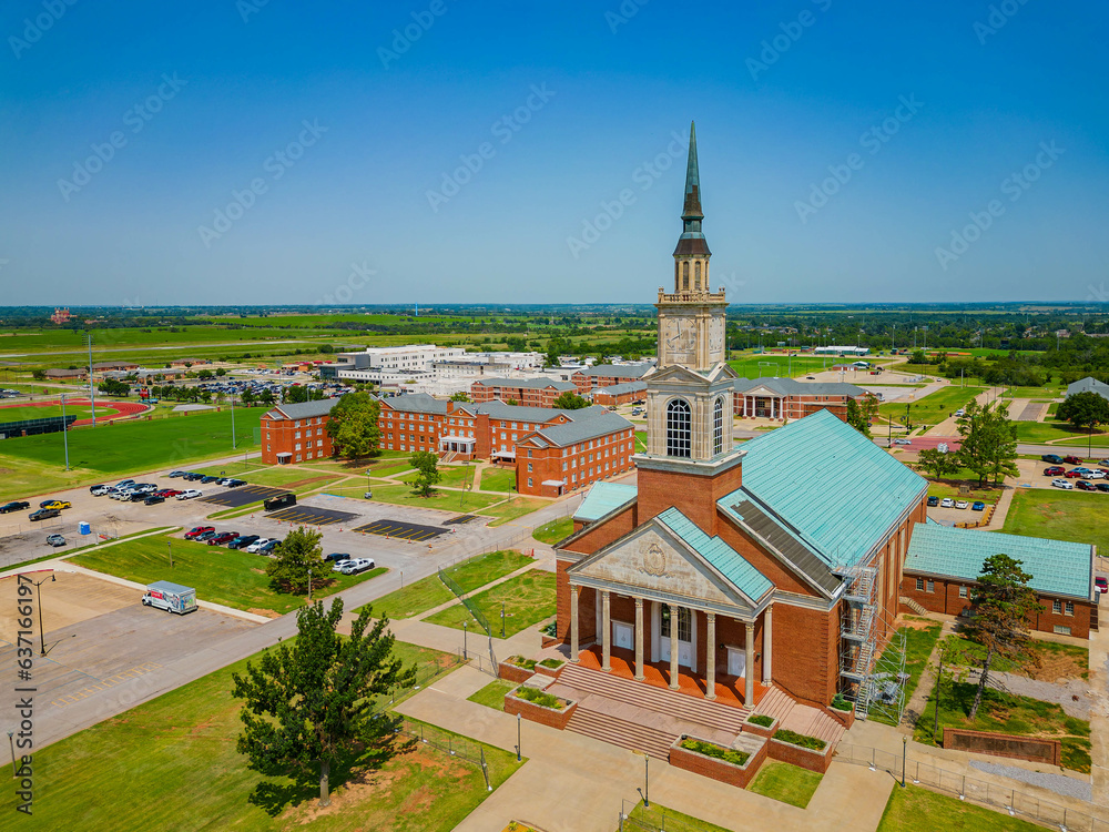Aerial view of the Raley Chapel of Oklahoma Baptist University