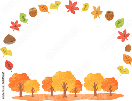 秋・紅葉の水彩風イラストフレーム素材