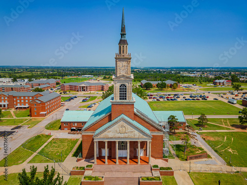 Aerial view of the Raley Chapel of Oklahoma Baptist University