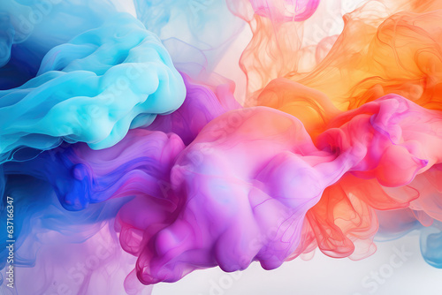 Abstract colorful rainbow soft pastel color cloud background, multicolored ink drop fluid motion in water