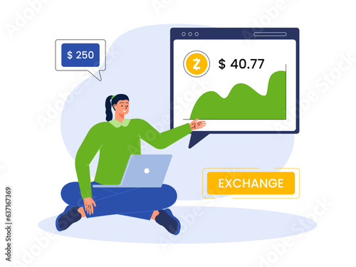 Vector cartoon illustration cryptocurrency. Modern flat design concept of cryptocurrency. Cryptocurrency market abstract concept vector illustration