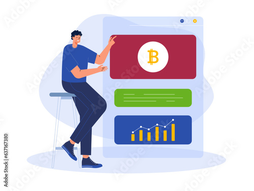 Vector cartoon illustration cryptocurrency. Modern flat design concept of cryptocurrency. Cryptocurrency market abstract concept vector illustration
