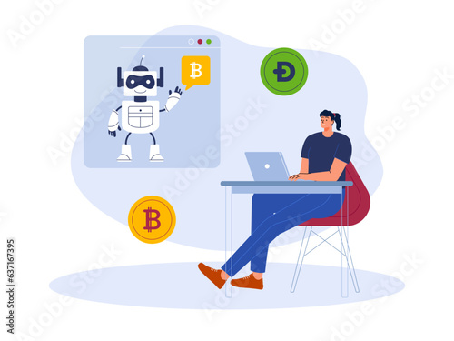 Vector cartoon illustration cryptocurrency. Modern flat design concept of cryptocurrency. Cryptocurrency market abstract concept vector illustration
