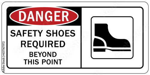 Wear safety shoes sign and labels safety shoes required beyond this point
