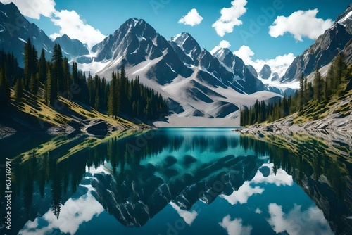 A serene mountain lake reflecting the surrounding peaks © Muhammad