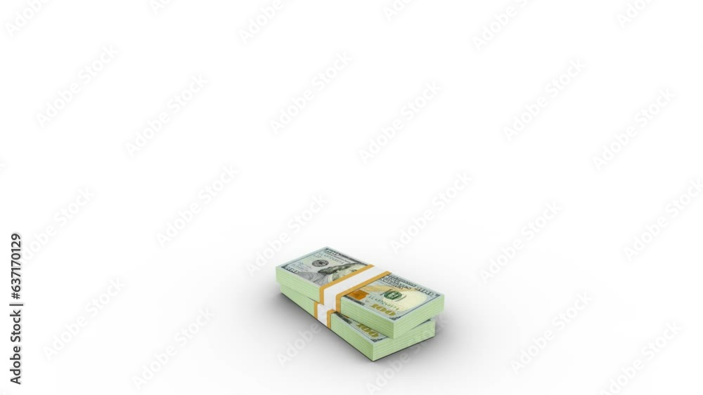 3d animation of stacks of 100 US dollar notes rising on greenscreen floor. You can Key out or remove background to replace with a custom one. 3d rendering