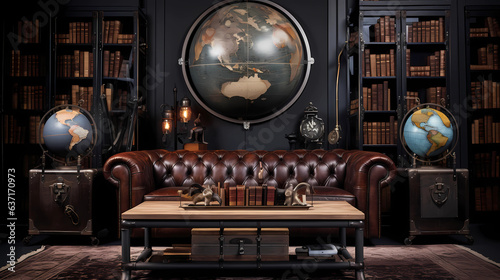 rich leather furniture and vintage industrial accents