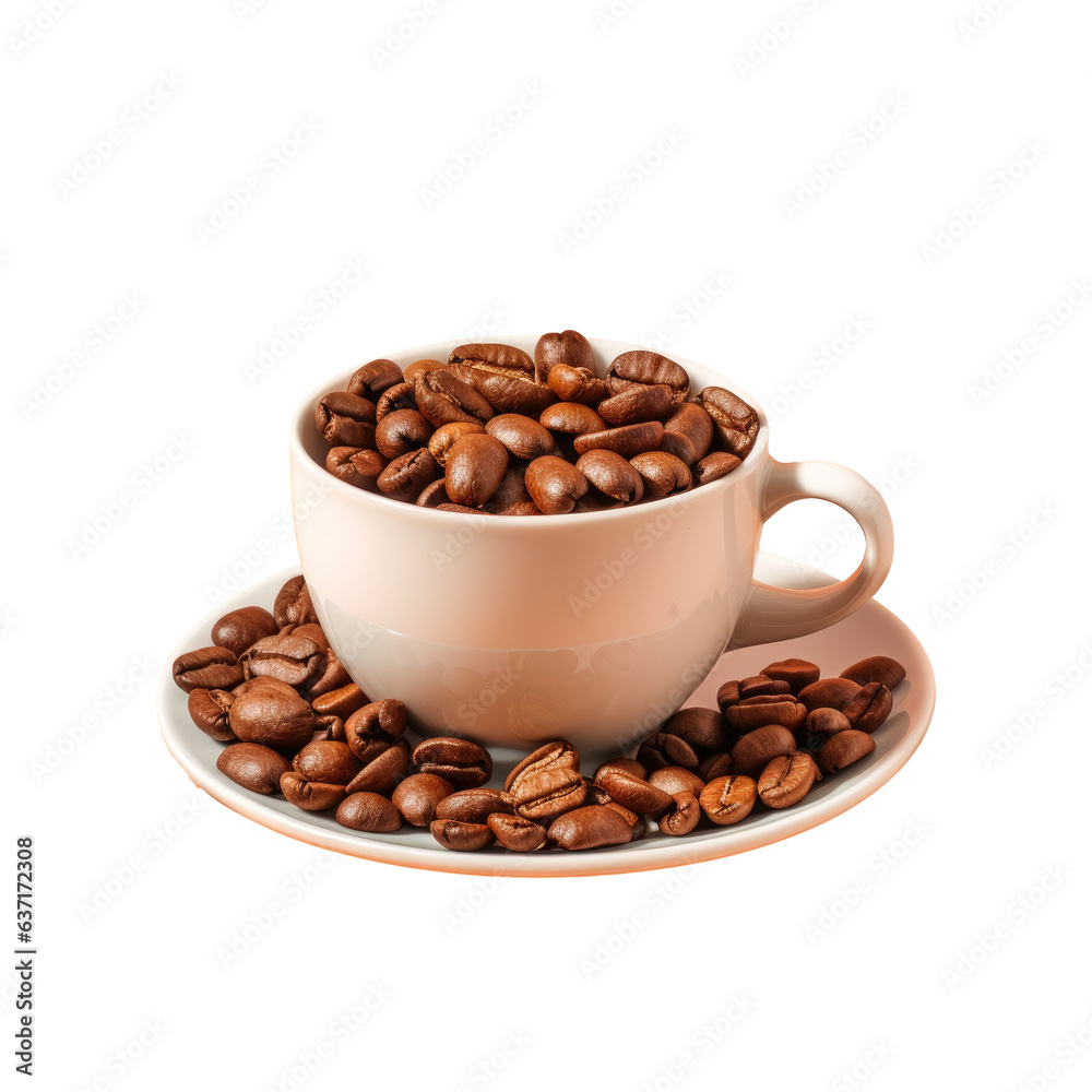 Coffee beans in a cup positioned alone against transparent background Coffee beans in a cup positioned alone against transparent background