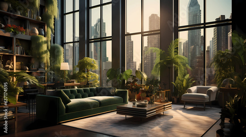 An urban jungle living room