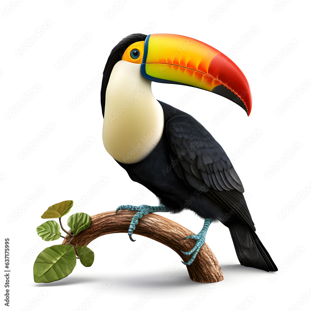 Obraz premium Hornbill Bird Standing on Wooden Bar Isolated. AI generetive