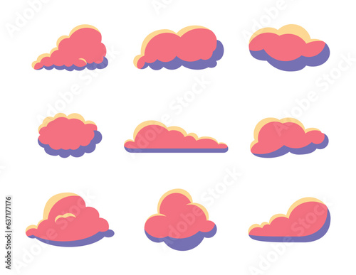 Cumulus cloud cartoon. Sky air symbol. Vector drawing. Collection of design elements.