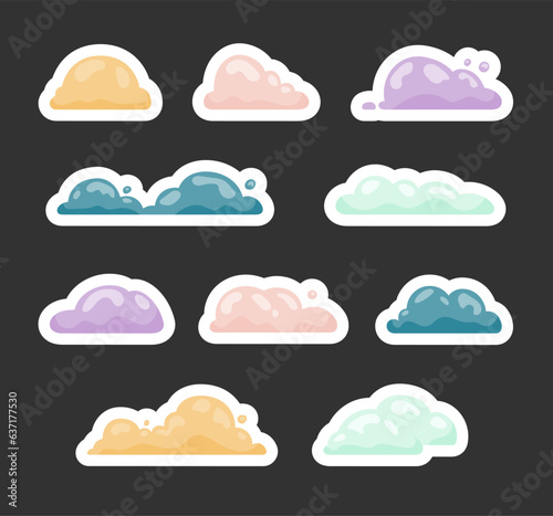 Cumulus cloud cartoon. Sticker Bookmark. Sky air symbol. Vector drawing. Collection of design elements.