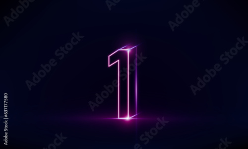 Abstract sports Light out technology and with number one glowing in the dark, pink blue neon light Hitech communication concept innovation background,  vector design