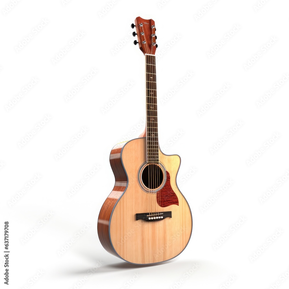 an acoustic guitar, white background, 3D rendering