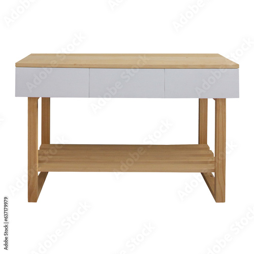 Wooden television table with white shelves isolated on white background. Interior design Inspiration. Furniture modern inspiration. Home living. Scandinavian Furniture.