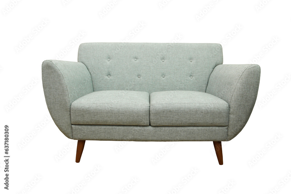 Modern scandinavian gray sofa isolated on white background. Furniture, interior object, stylish sofa Modern scandinavian gray sofa isolated on white background. Furniture, interior object, stylish sofa