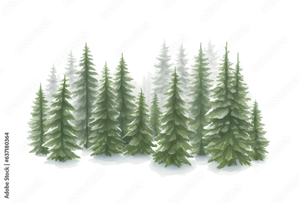 watercolor coniferous forest winter nature holiday background