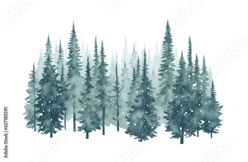 watercolor coniferous forest winter nature holiday background