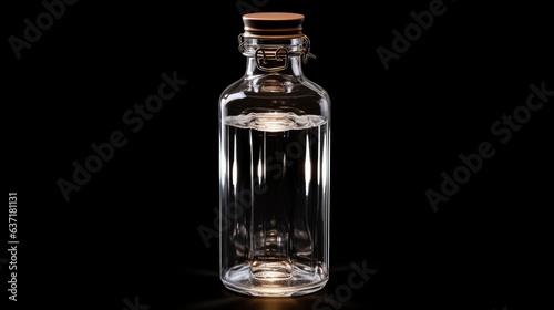 a translucent glass bottle, black background, 3D rendering