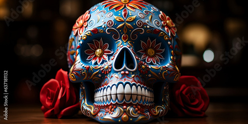 Day of the Dead celebration: Vibrant traditional Dia de Muertos skull