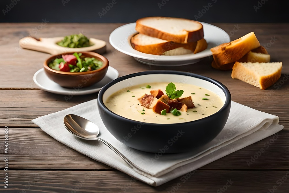 chicken soup with bread generated by AI chicken soup with bread generated by AI
