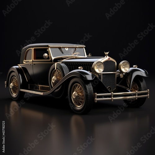 a detailed model of a vintage car, black background, 3D rendering
