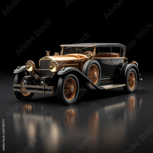 a detailed model of a vintage car, black background, 3D rendering