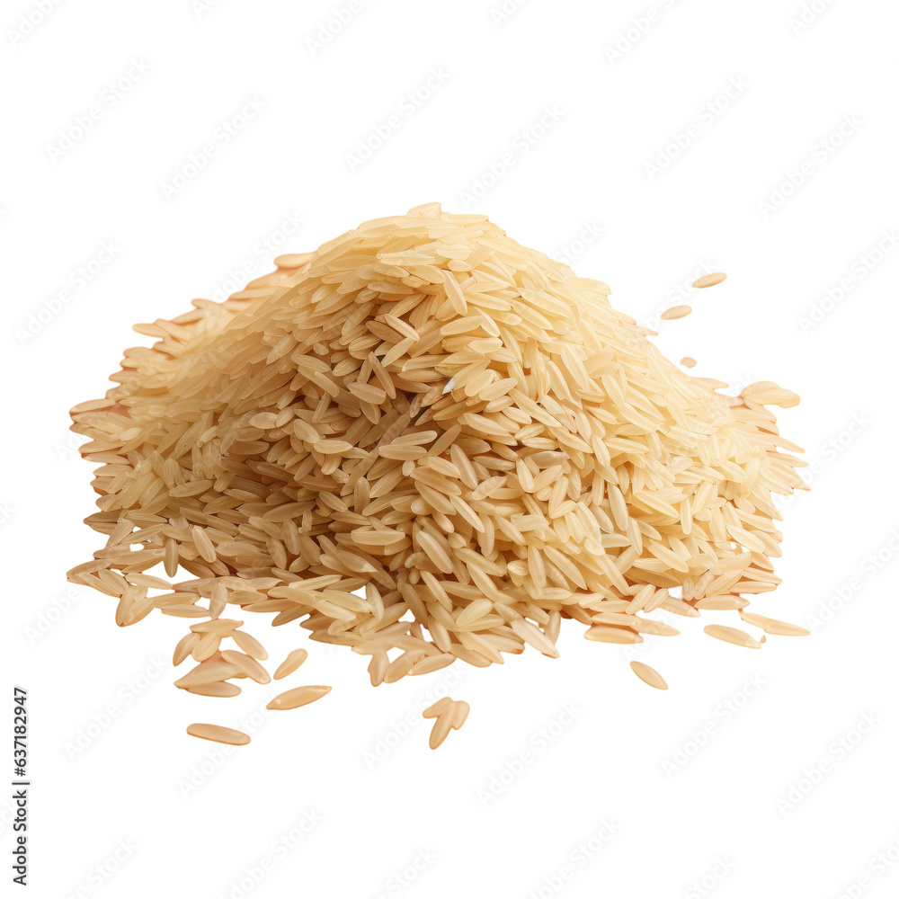 Long grain parboiled rice stacked on transparent background