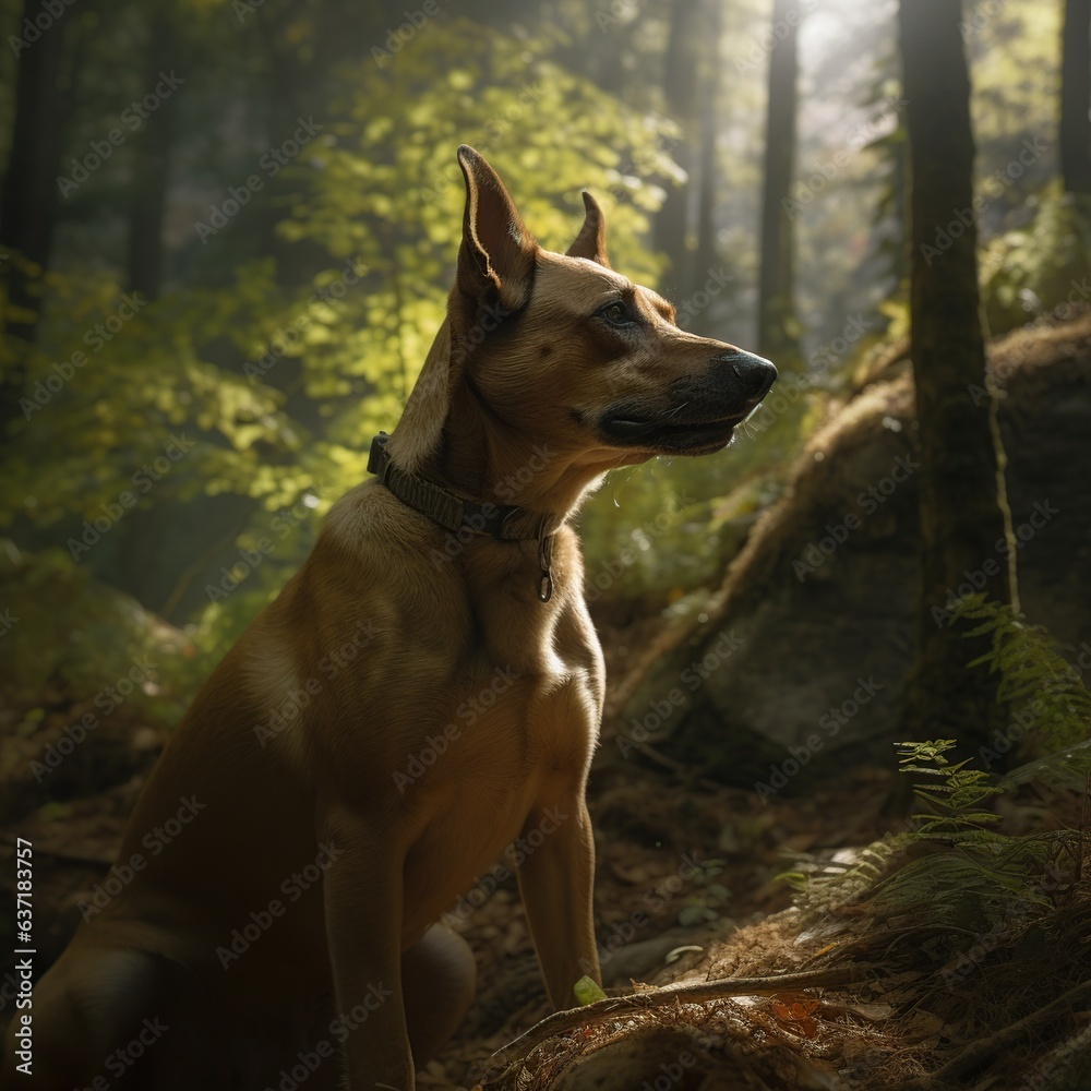 Dog in the forest. Beautiful portrait of a thoroughbred dog. Dog in the forest. Beautiful portrait of a thoroughbred dog.