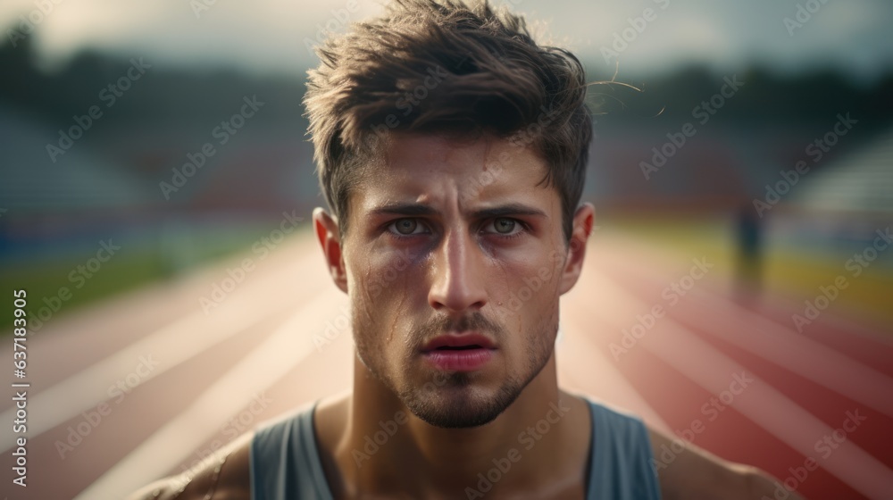Portrait of runner in the stadium. Portrait of runner in the stadium.