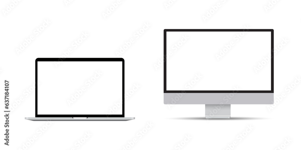 Set of realistic device screen mockup. laptop and computer monitor, with blank screen for you design. Vector illustration Set of realistic device screen mockup. laptop and computer monitor, with blank screen for you design. Vector illustration