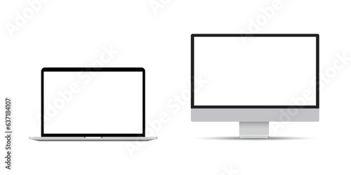 Set of realistic device screen mockup. laptop and computer monitor, with blank screen for you design. Vector illustration