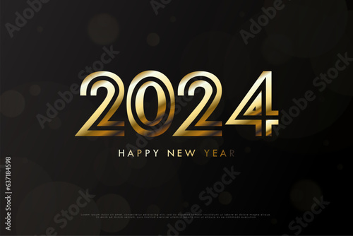 Shiny gold 2024 number illustration with transparent bubble effect which makes it more exsthetic.