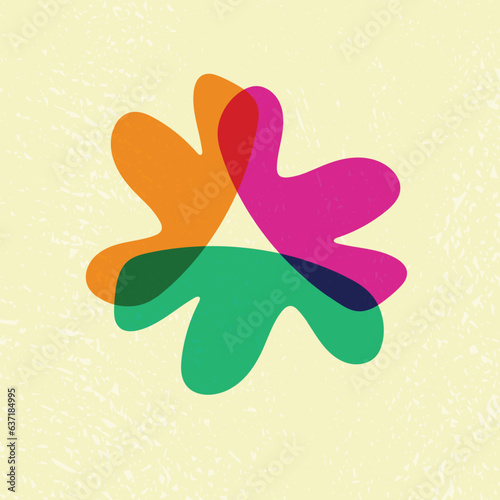 colorful floral elements, Creative Risograph aesthetic style pattern, grainy color fades, and unique textures. _vector illustration.