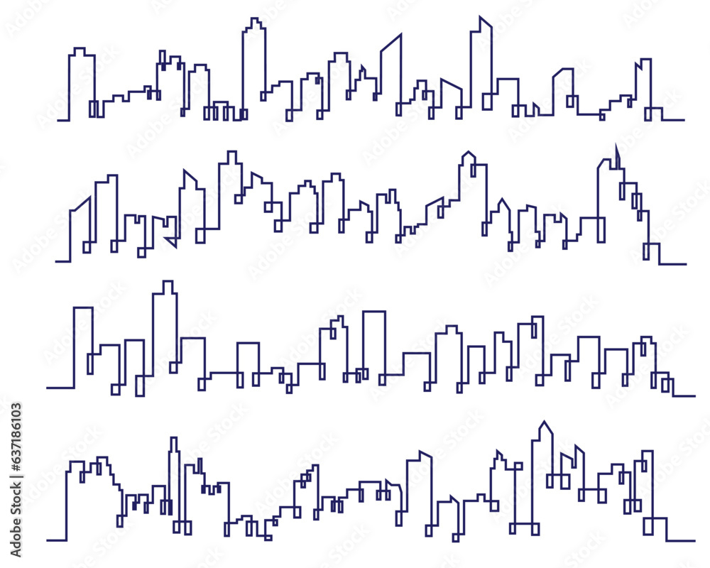 Set of silhouette cityscape skyline illustration vector design. City line art element vector template