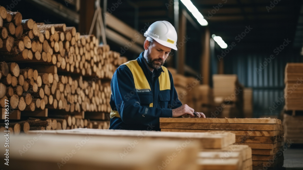 Young Carpenter happy working to making woodcraft furniture in wood workshop look professional high skill.