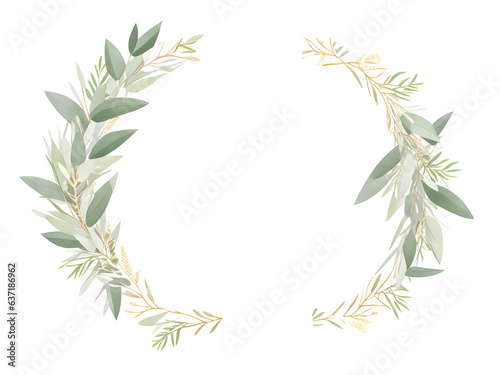 wreath made of green watercolor eucalyptus leaves greetings card