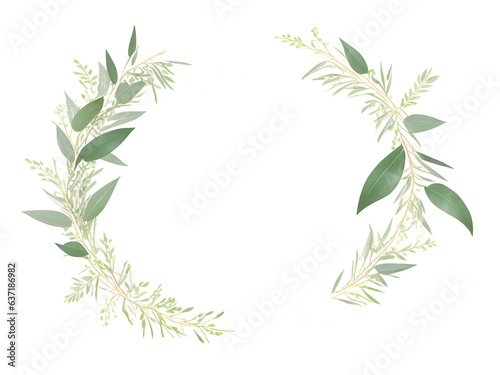 wreath made of green watercolor eucalyptus leaves greetings card