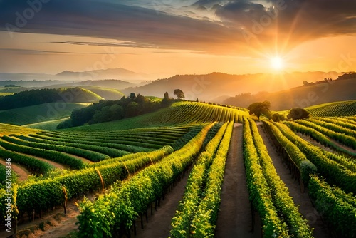 vineyard at sunset generated Ai