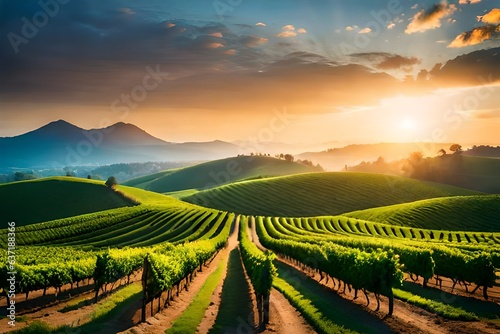 vineyard at sunset generated Ai