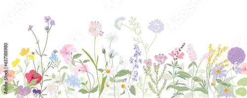 Fototapeta Naklejka Na Ścianę i Meble -  Seamless background Hand drawn wild floral arrangements with small flower. Botanical illustration minimal style.